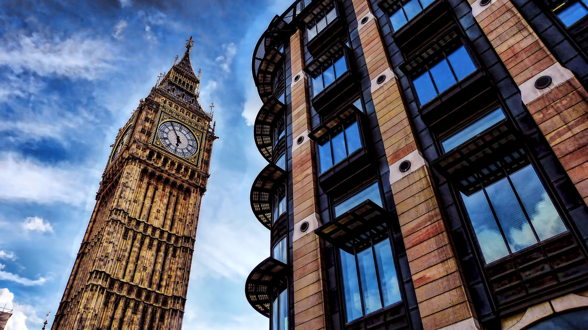 Big Ben and Portcullis House in Westminster, London
